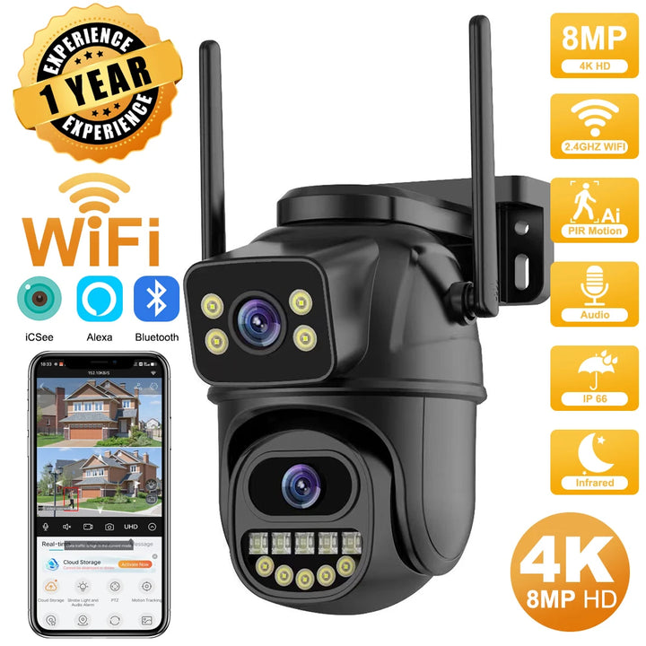 8MP 4K PTZ WiFi Camera – Dual Lens & Dual Screen